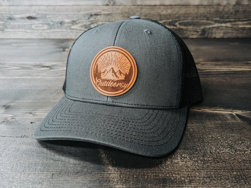 Outdoorsy Leather Patch Trucker Hat- Wyo Dirt Customs