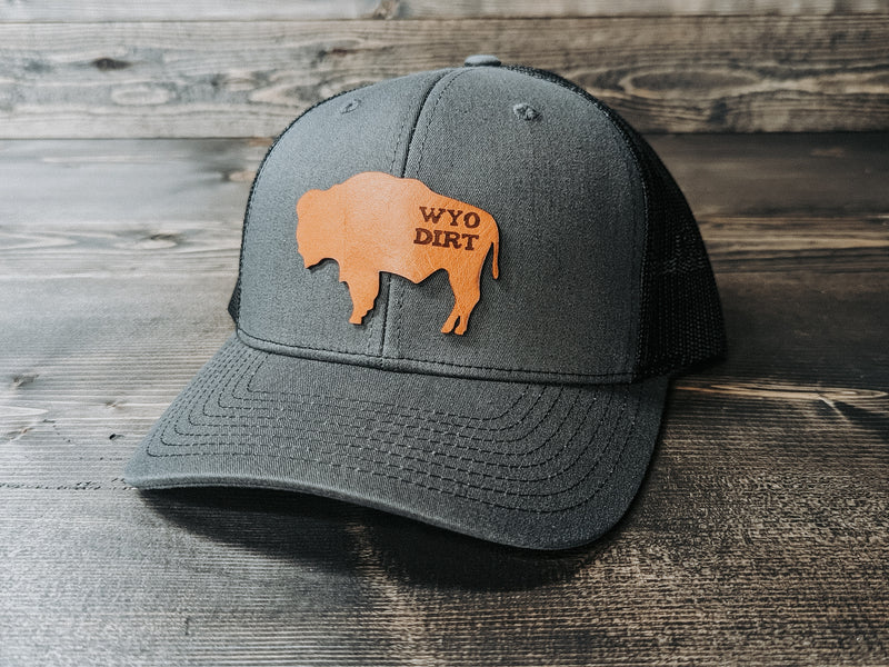 Bison Cutout: Leather Patch Trucker Hat - Wyo Dirt Customs