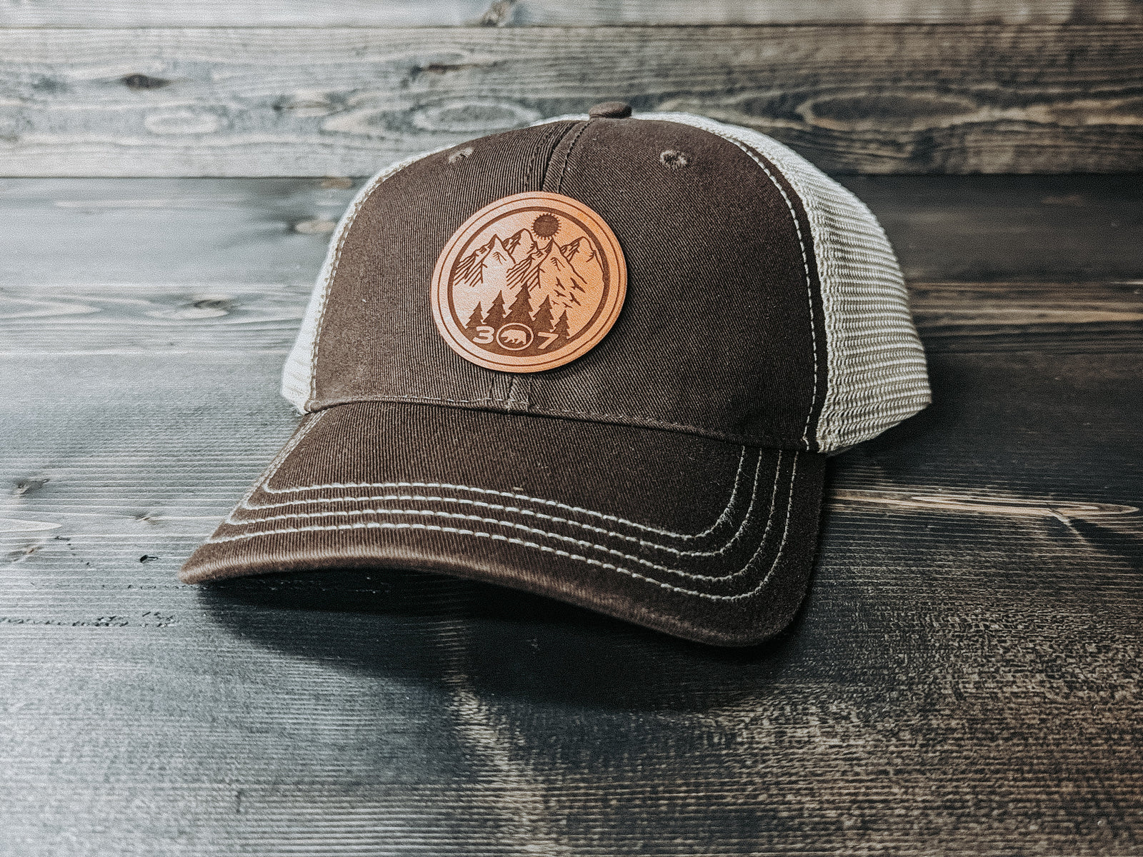 Trucker Hat Leather Patch: 307 Wyo Dirt Hat - Wyo Dirt Customs