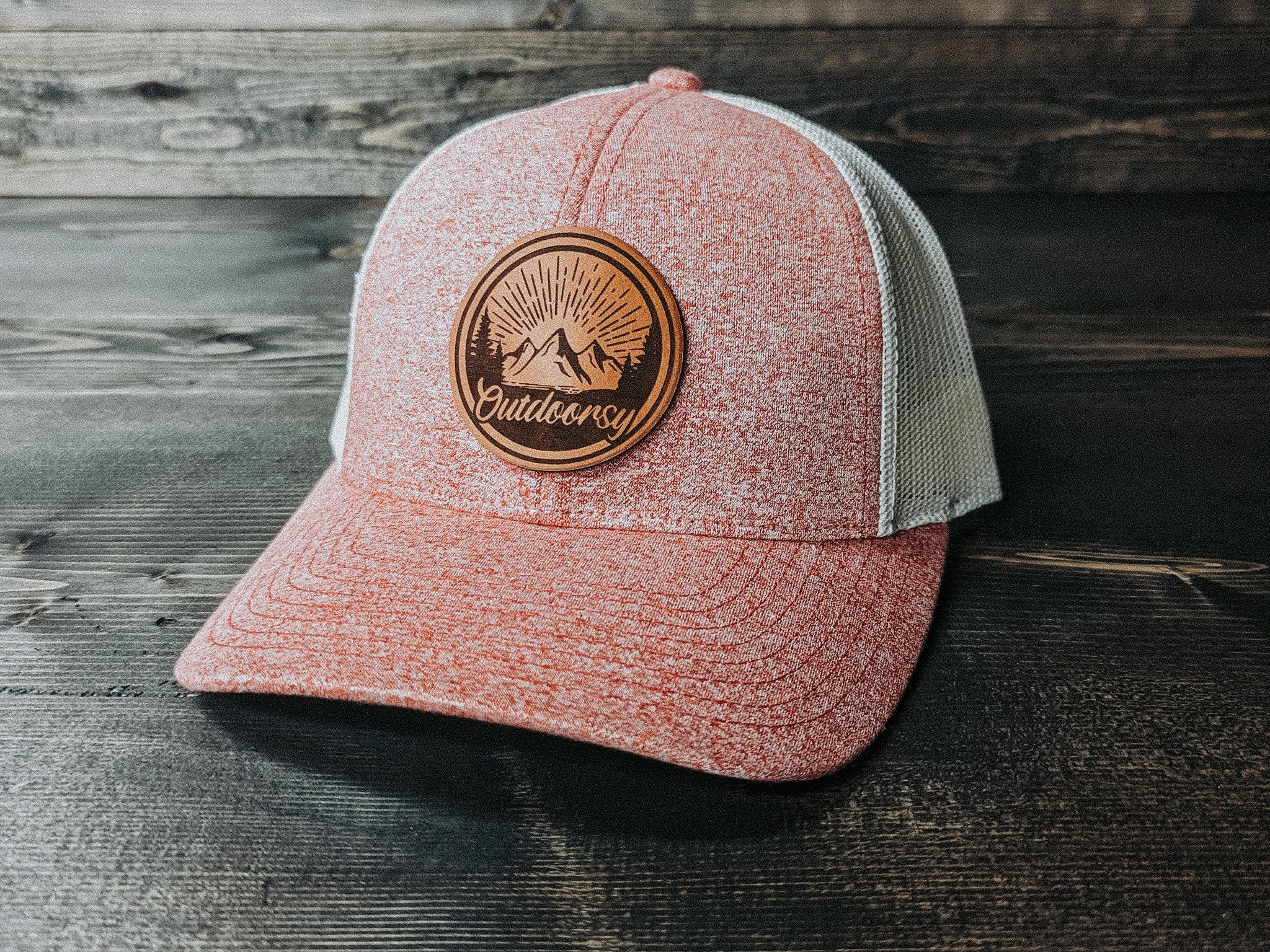 Pine Fly Leather Patch Hats - Wyo Dirt Customs Heather Red/Birch