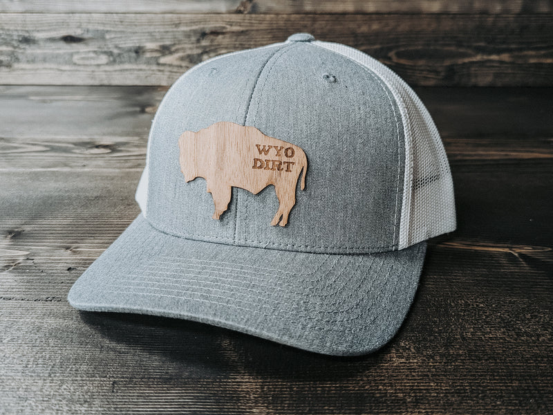 Wood  Bison Cutout: Woodr Patch Trucker Hat - Wyo Dirt Customs