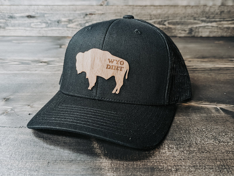 Wood  Bison Cutout: Woodr Patch Trucker Hat - Wyo Dirt Customs